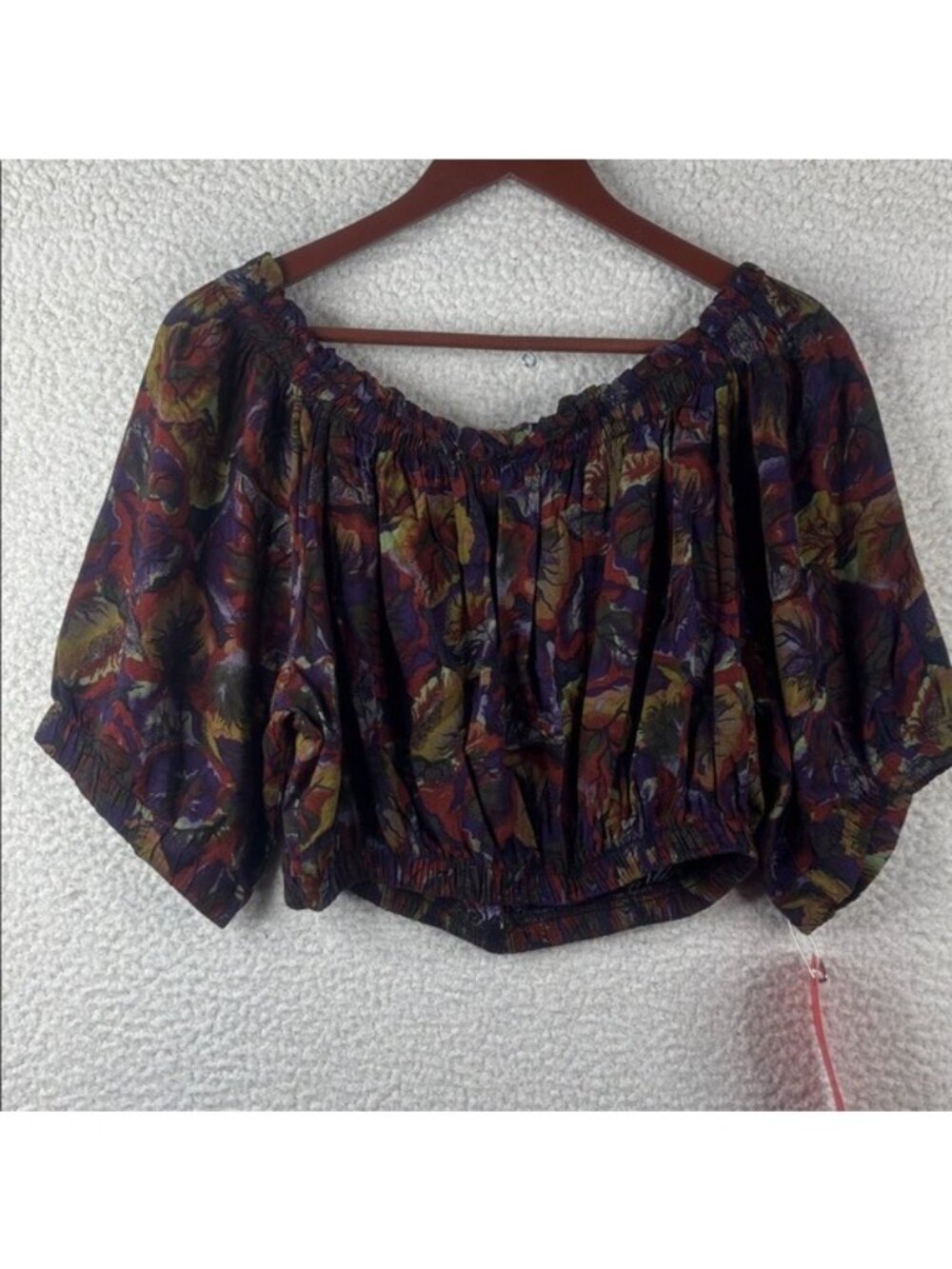 Allison Womens Purple Green Floral Off The Shoulder Cropped Top Blouse M MEDIUM